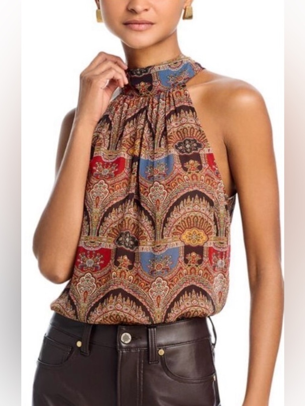 Veronica Beard Tanisha Silk Halter Top Dark Chocolate Multi Size 4 NWT